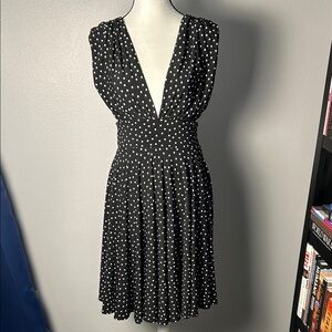 White House Black Market Deep V Polka Dot Midi Dress (Size 2)